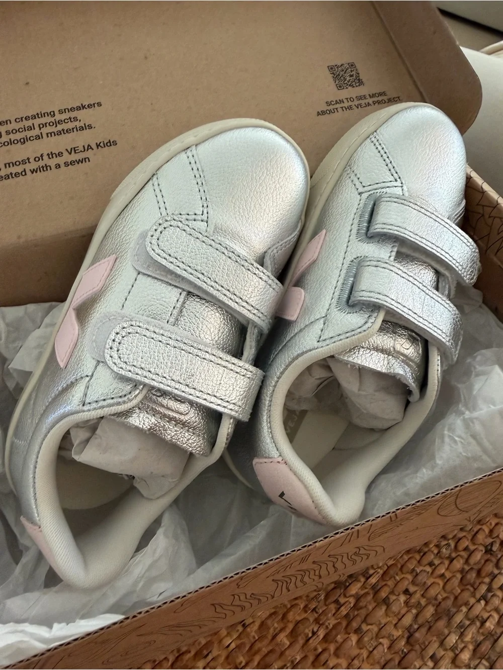 Veja Kids Silver Velcro Sneakers